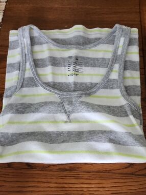 GAP Striped Sleeveless Top in Gray, White & Lime